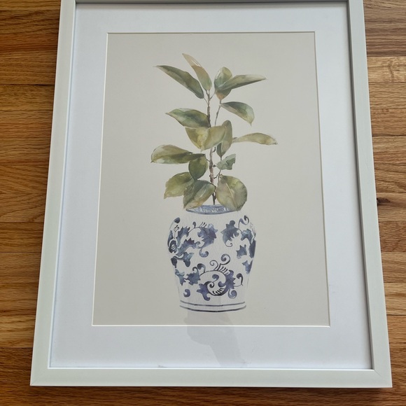 Framed Botanical Art Print with Blue and White Vase - Picture 2 of 6
